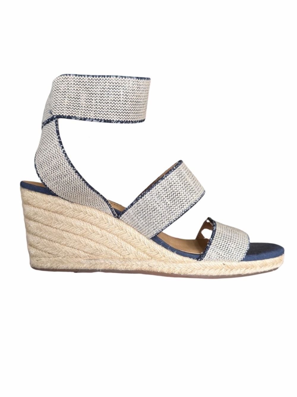Lucky Brand | Mindara Wedge Espadrilles Navy Cream Heels Sandals - Size 8.5